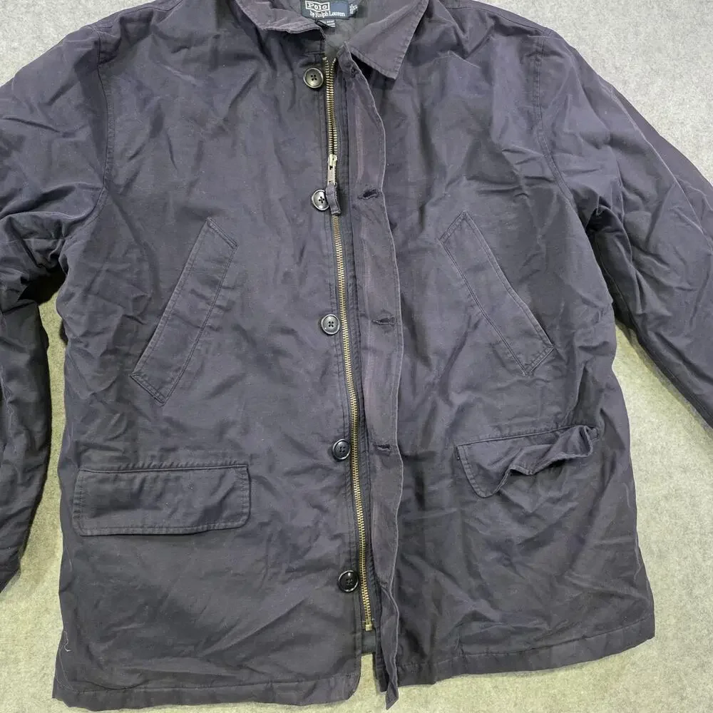 VTG Polo Ralph Lauren‎ Jacket Mens XL Blue Quilted Canvas Full Zip Button Coat